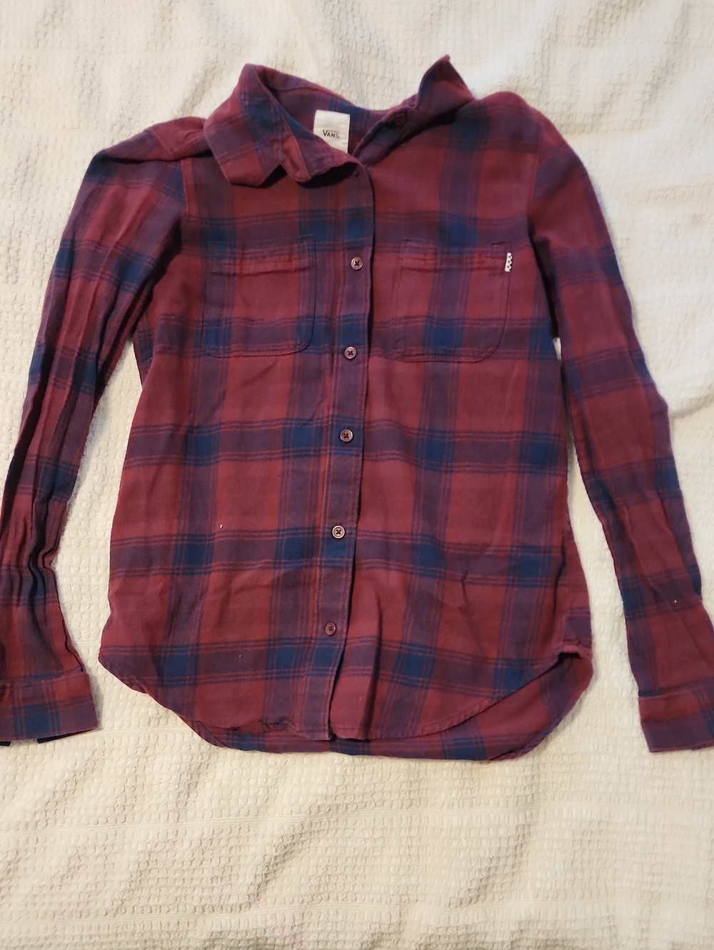 Vans Burgundy and Navy Plaid Button-Down Shirt